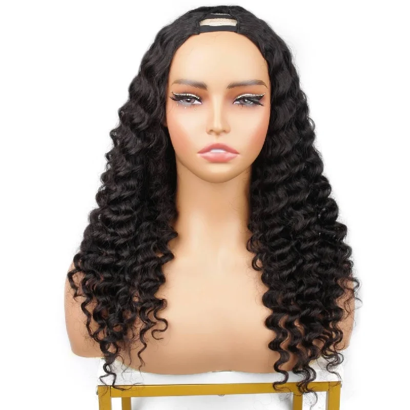 Wig for bold hues-12 Inch Deep Wave V Part Wig