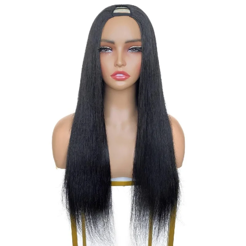 Medium length wig gray-16 Inch Straight V Part Wig