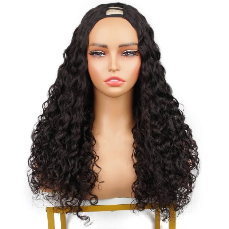 Ombre wig for cosplay-18 Inch Messy Curl V Part Wig