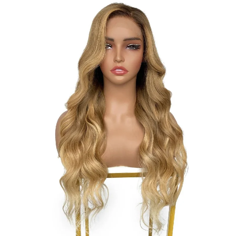 Wig for bright vibe-Raw Honey Blonde Ombre Wavy 5x5 HD Closure Wig