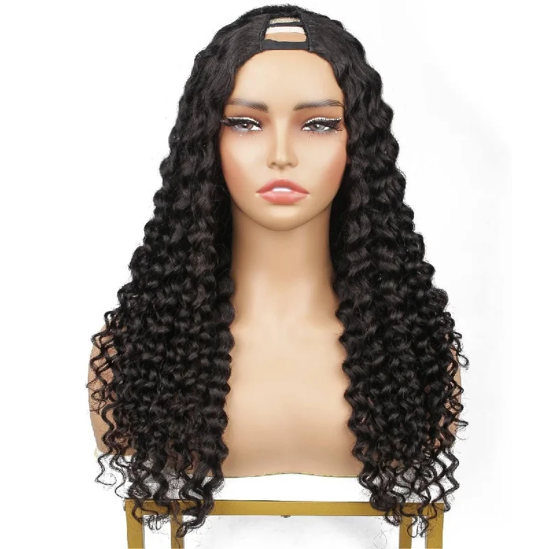 Black bob wig with waves-26 Inch Latin Wave V Part Wig