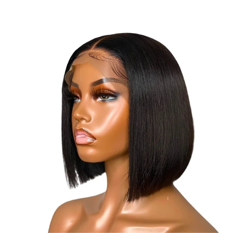 Short blonde wig with texture-4x4 HD Lace Closure Bob Wig - Blonde-Natural Black-Highlight #4/27