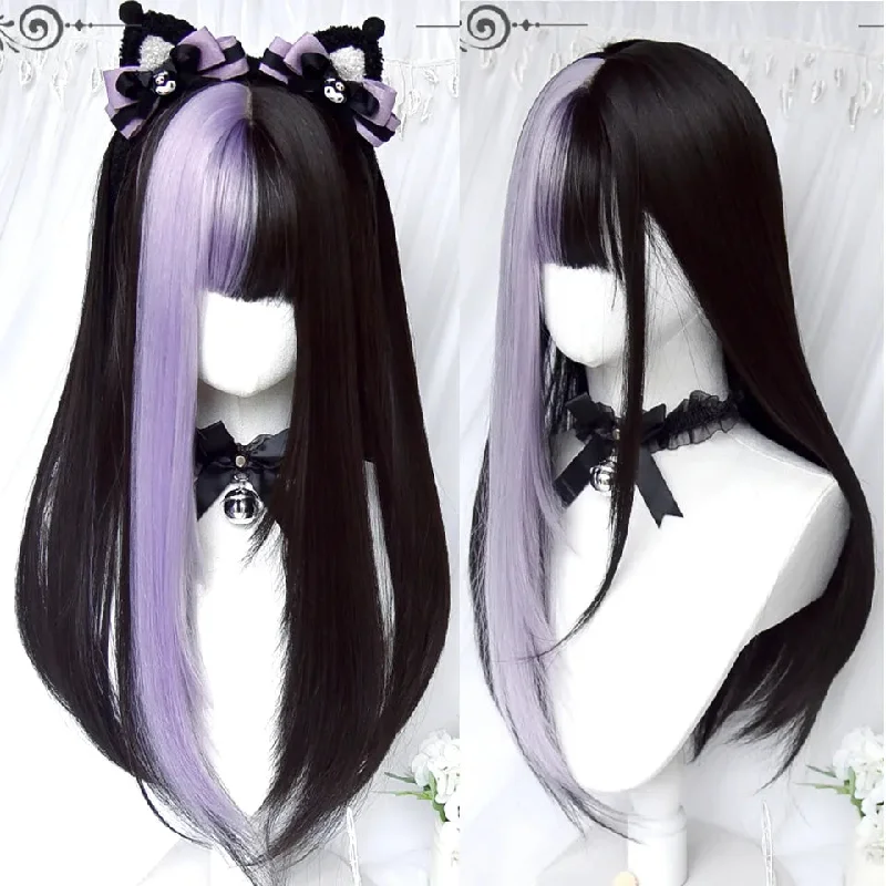 Wig for luxe finish-Black & Purple Color Block Wig