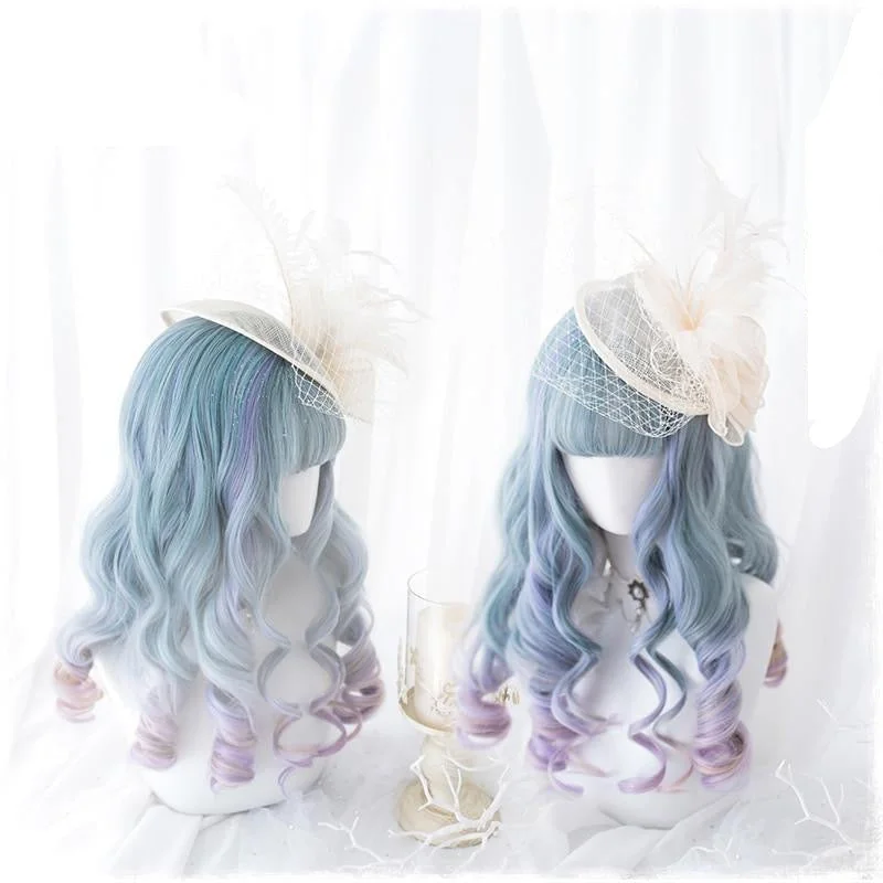 Wig for plush shine-Blue Purple Ombre Long Wig