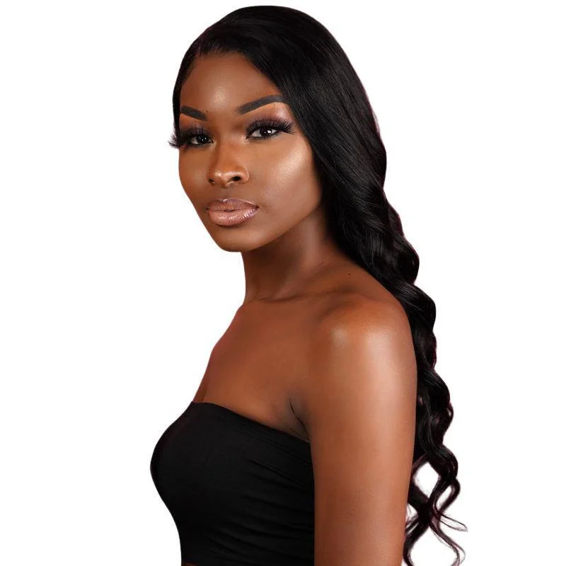 Long black wig with curls-Brazilian Body Wave Bundles