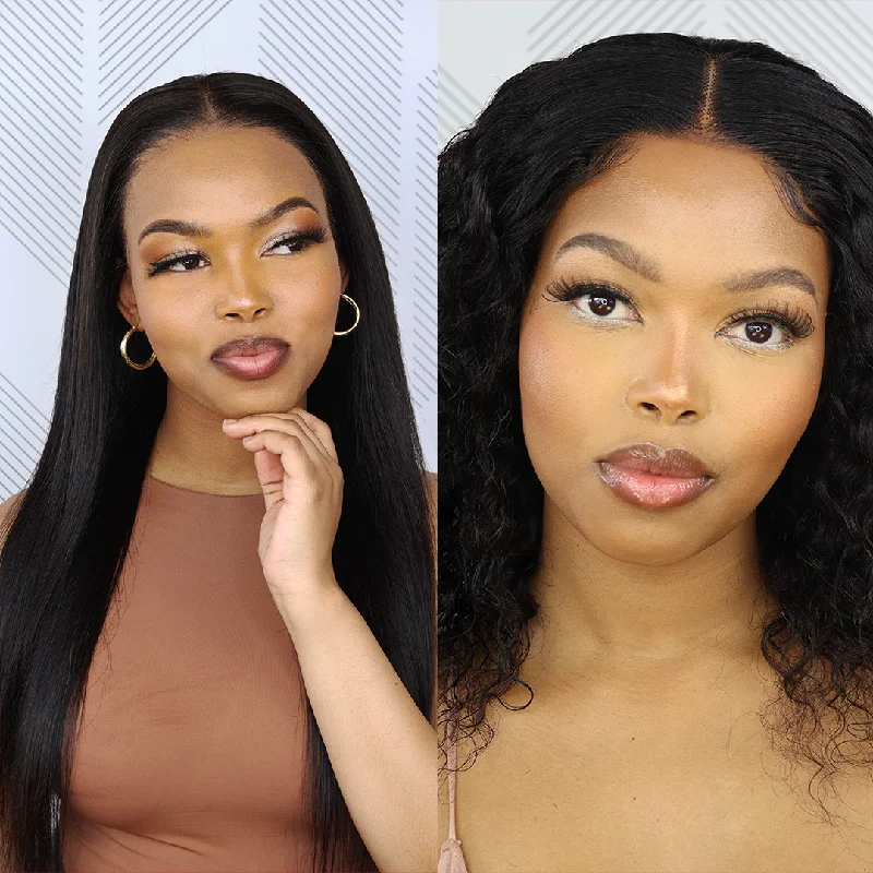 Wig for hair recovery-Brazilian Lace Front Wig Straight 16" & 4x4 Water Wave 12"