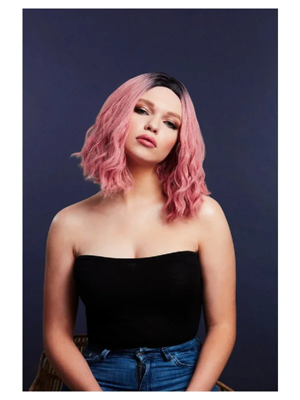 Short wavy wig purple-Cara Wig - Two Toned Blend, Ash Pink