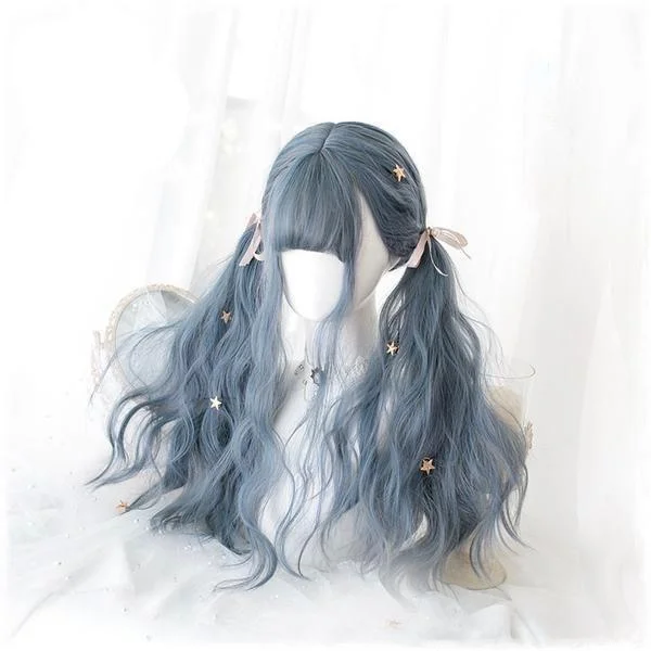 Curly wig for mild days-Gothic Blue Long Cosplay Wig