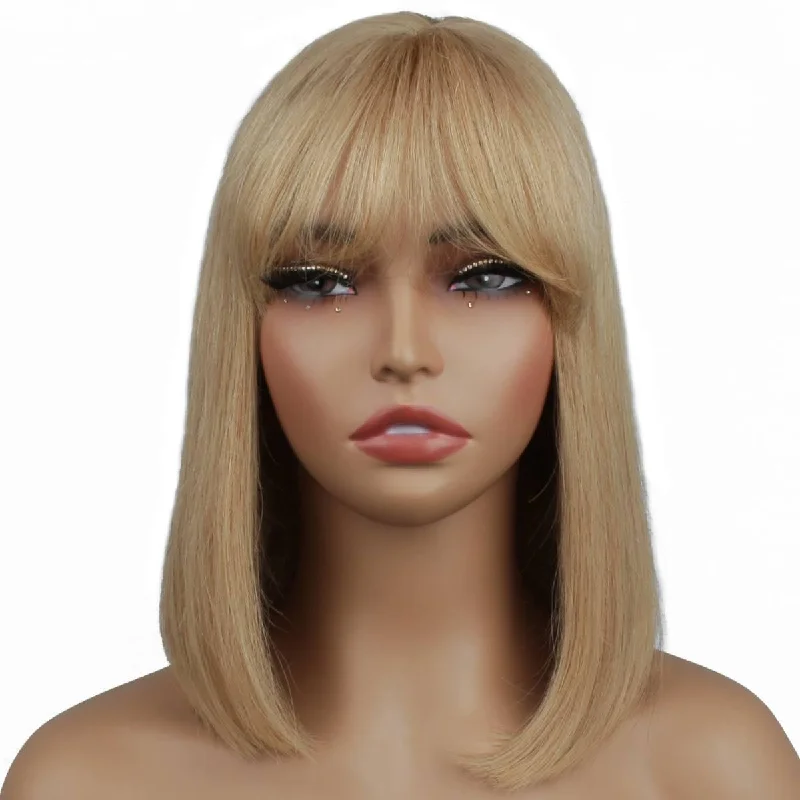 Wig for bold flair-Honey Blonde Straight Capless Bang Bob Wig