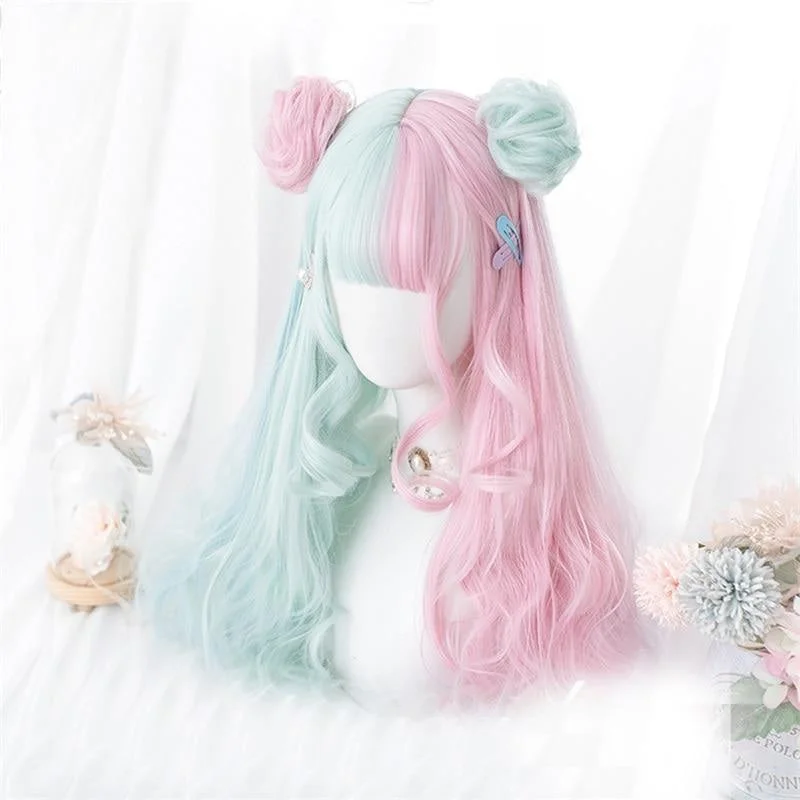 Wig for lively vibe-Mint & Pink Bun Wig