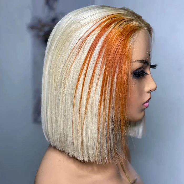 Wig for bold flair-New Arrival Ombre Color Blonde 613 Transparent Lace Frontal Straight Short Bob Wig