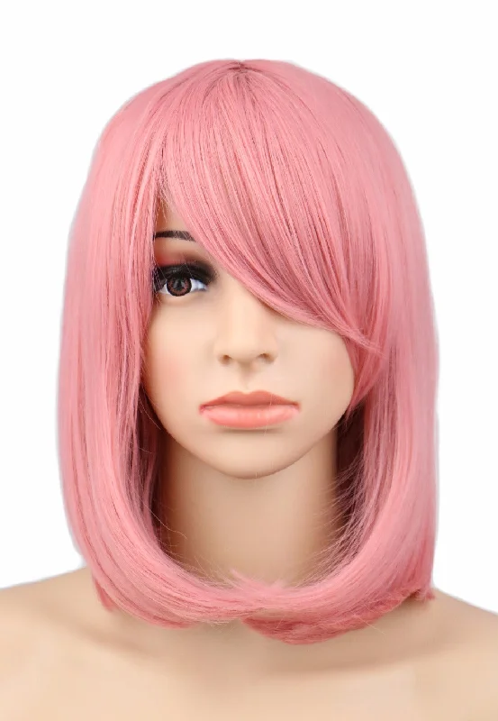 Synthetic wig for babies-Pink Bob With Fringe Wig