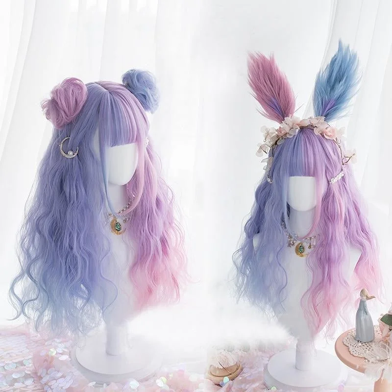 Auburn straight wig long-Purple Bunny Ear Cosplay Wig