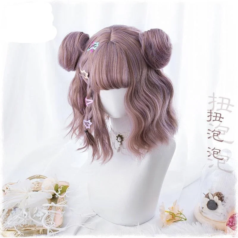 Curly wig for babies-Wavy Bob With Buns Wig