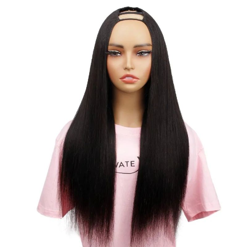 Blue straight wig long-Yaki Straight U Part Wig