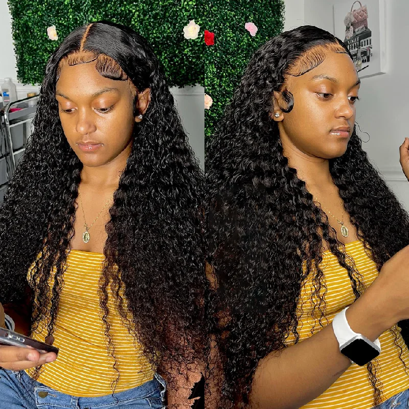 real person hair ring single edition-Curly Lace Wig Transparent Lace Front Wigs with Pre Plucked Human Hair Wigs