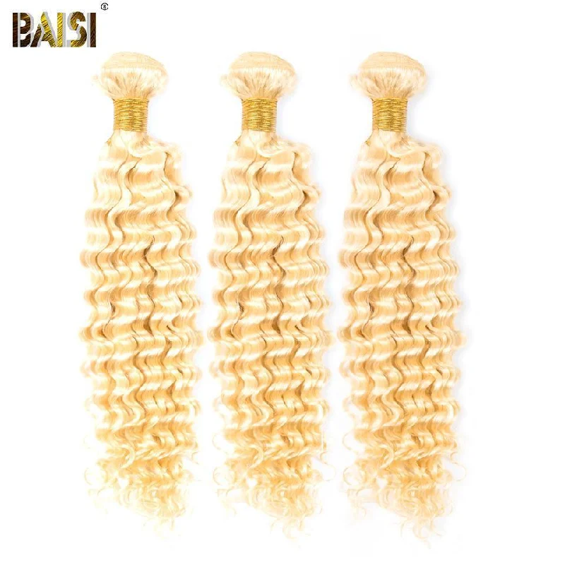 real person hair ring tri-color-BAISI Eurasian Blonde 613# Deep Wave Human Hair 10A Grade