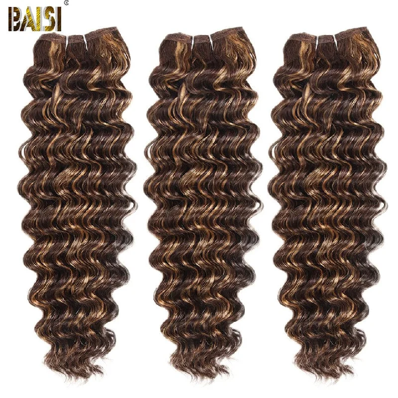 real person hair ring pure craft-BAISI Highlight Bundles Deep Wave Weave Human Hair 10A Grade