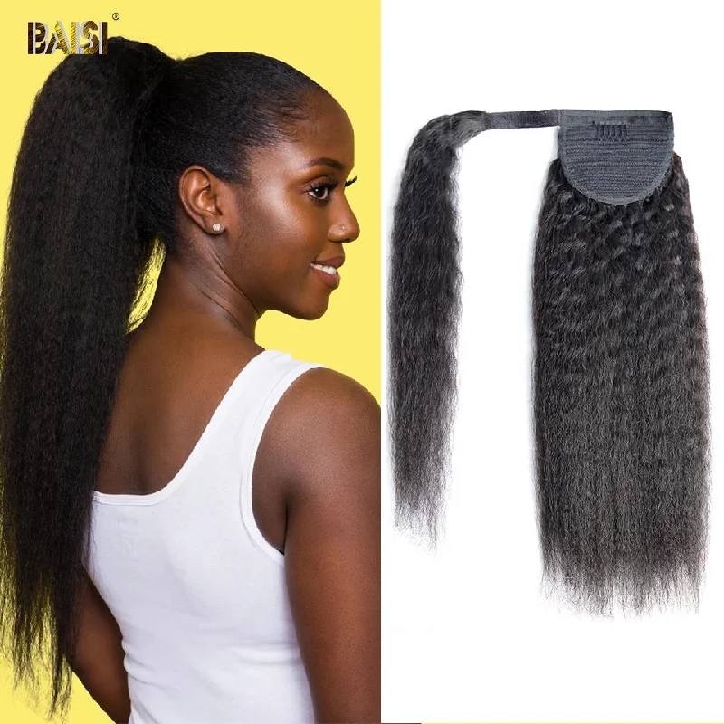 real person hair ring family ring-BAISI Ponytail Clip In Human Hair Extensions For Black Women