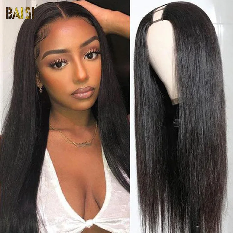 real person hair ring one-off ring-BAISI U Part Wig Straight 100% Human Hair Wigs