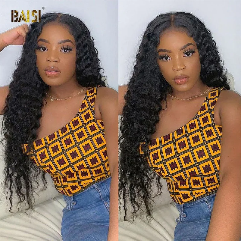 real person hair ring cross-season ring-BAISI U Part Wig Deep Wave 100% Human Hair Wigs