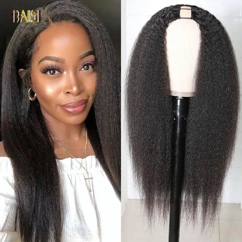 real person hair ring exported design-BAISI U Part Wig Kinky Straight 100% Human Hair Wigs