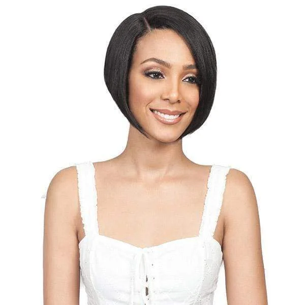 real person hair ring sapphire setting-Bobbi Boss 100% Human Hair Sleek Bob Lace Front Wig - MHLF403 HH SHANTEL