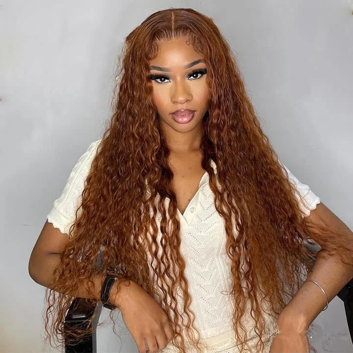 real person hair ring essential style-Brown Water Wave Transparent Lace Wig Colored 4x4/13x4 Lace Human Hair Wigs