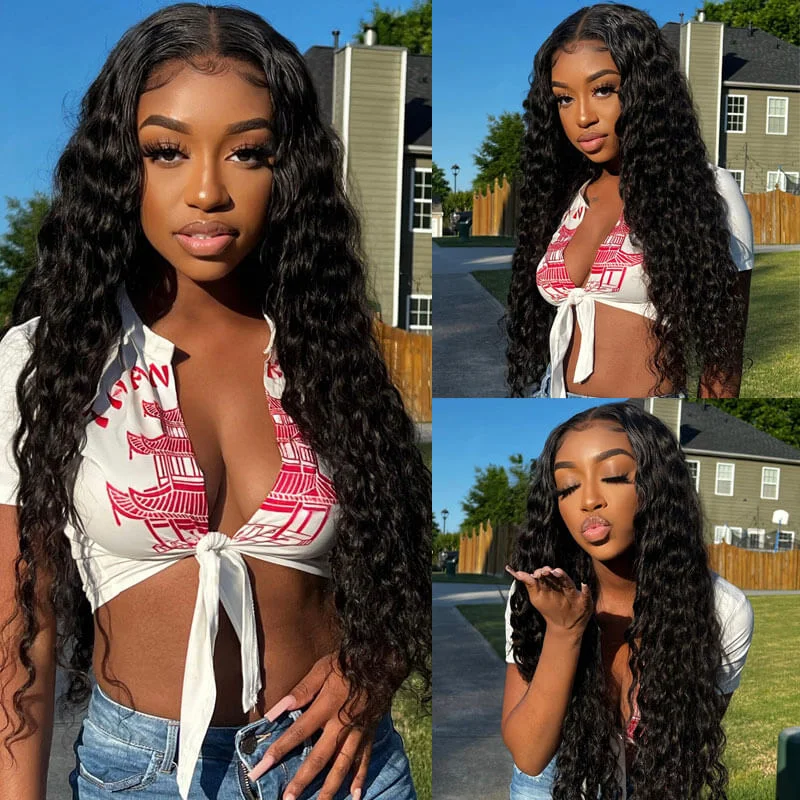 real person hair ring passion band-Deep Wave 4x4 Transparent Lace Closure Wig 180% High Density Brazilian Real Human Hair Wig