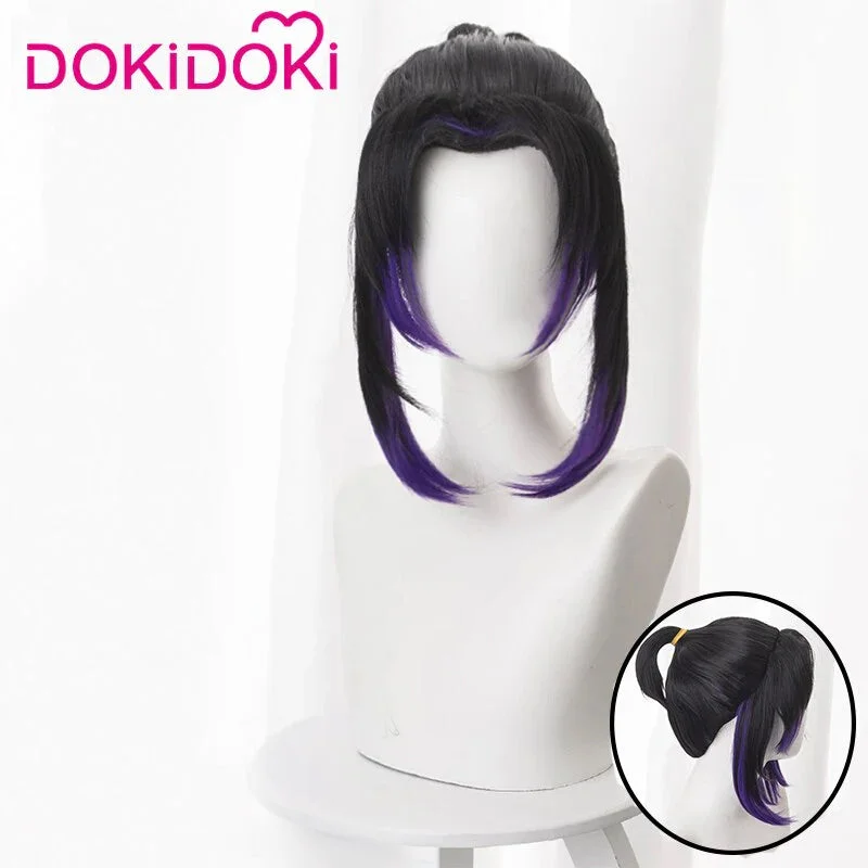 Synthetic wigs for rock festivals-DokiDoki  Anime Cosplay Wig Women Black Purple synthetic Hair Halloween