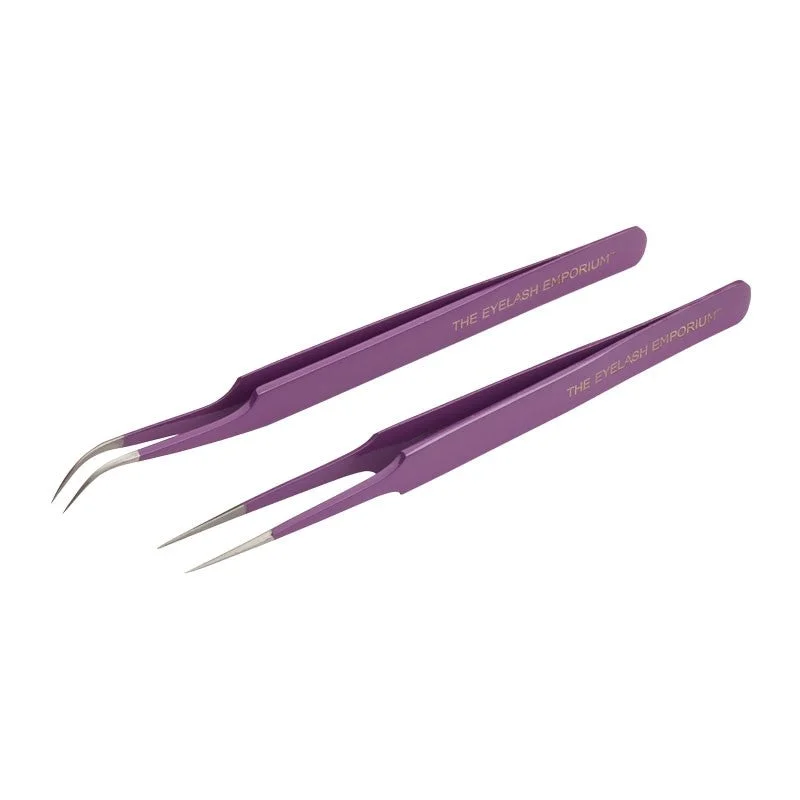 Glossy gel-The Eyelash Emporium Set Piece Straight and Curved Tweezer Set - Purple