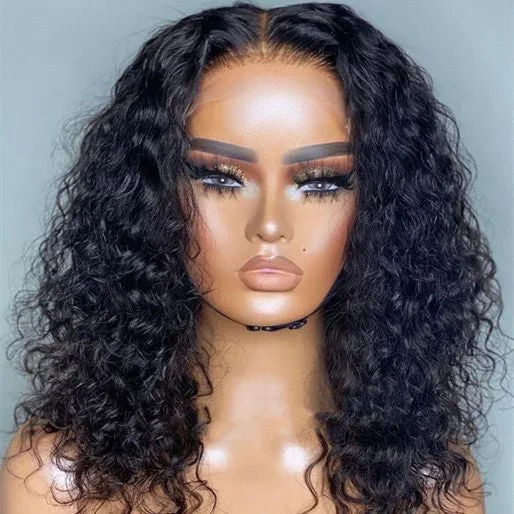 real person hair ring promo band-Frontal 13x4 Lace Wig 16" Curly Middle Part Lace Wigs Human Hair