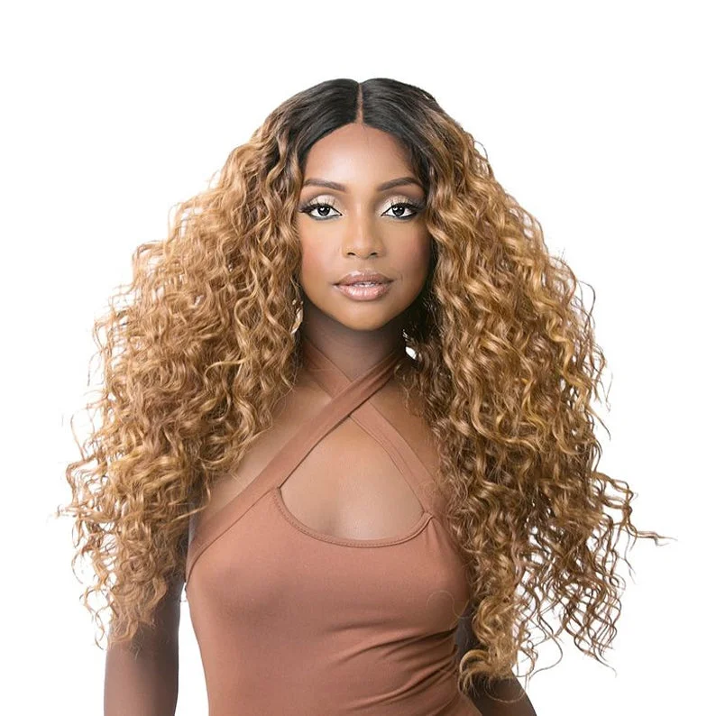 real person hair ring knotted design-It's a Wig Human Hair Blend HD Lace Front Wig DEEP WAVE 28"