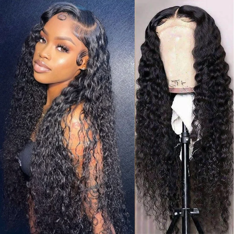 real person hair ring artisan tale-Deep Wave 13x4 Transparent Lace Front Wig Human Hair Curly Glueless