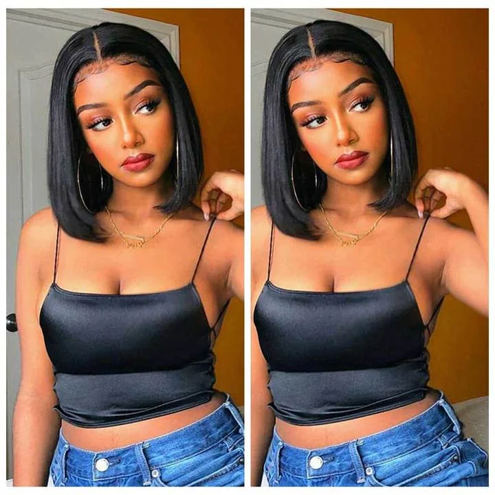 real person hair ring local band-High Quality 4x4 Lace Closure Bob Wigs Short Straight Human Hair 150% Density