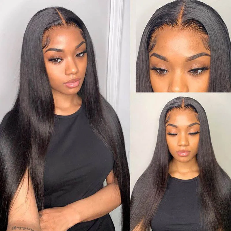 real person hair ring sunken style-Soft and Silk Straight Wig 13x4 Transparent Lace Frontal Wigs Human Hair Wig