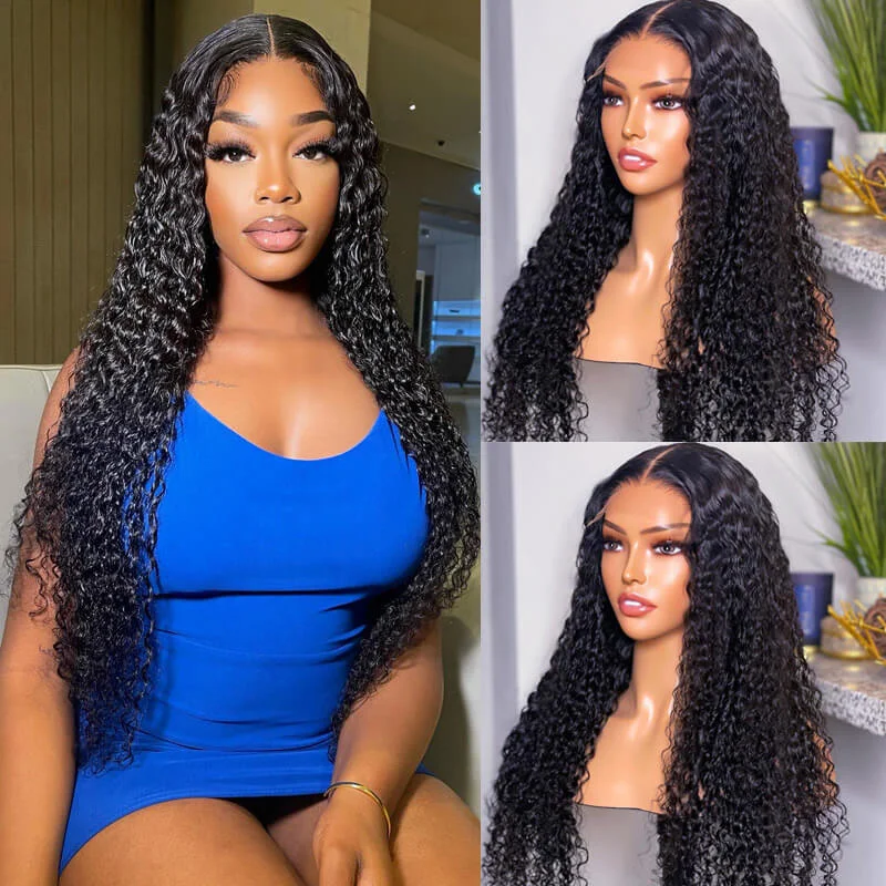 real person hair ring global design-Curly Hair 4x4 Lace Closure Wig Glueless Pre Plucked Hairline Real Human Hair Wigs