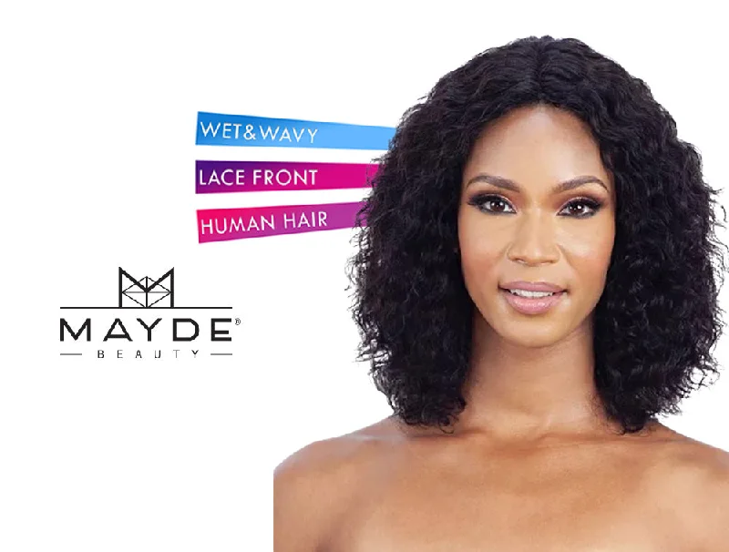 real person hair ring ornate ring-MAYDE BEAUTY 100% HUMAN HAIR WET & WAVY INVISIBLE LACE PART WIG LOOSE DEEP