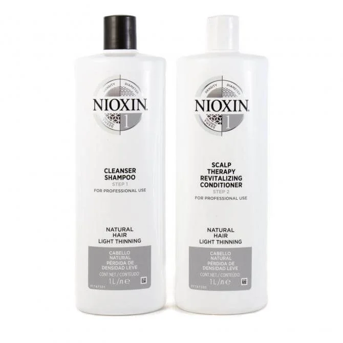 SEASONAL NIOXIN 3D CARE SYSTEM 1 - CLEANSER SHAMPOO AND REVITALISING CONDITIONER FOR NATURAL HAIR WITH LIGHT THINNING 1L DUO