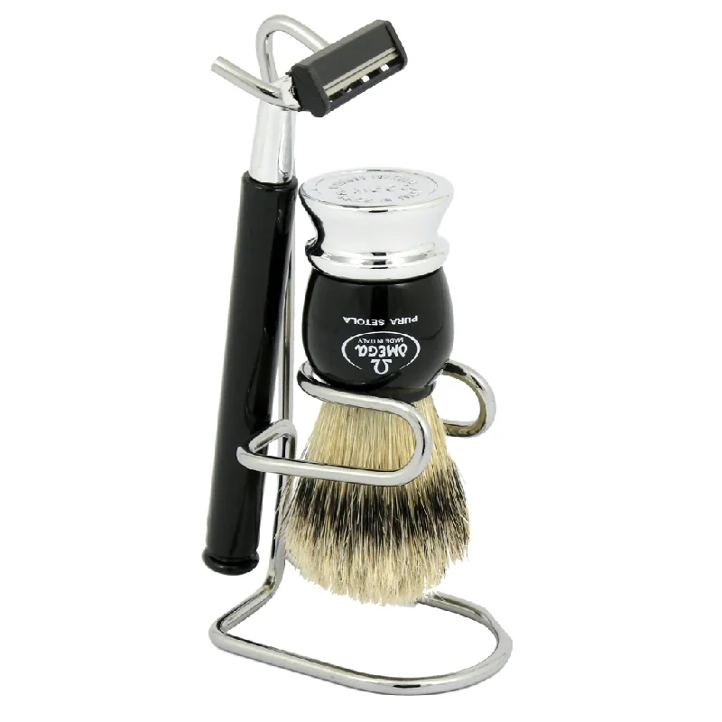 Omega Shaving Brush, Stand and Razor