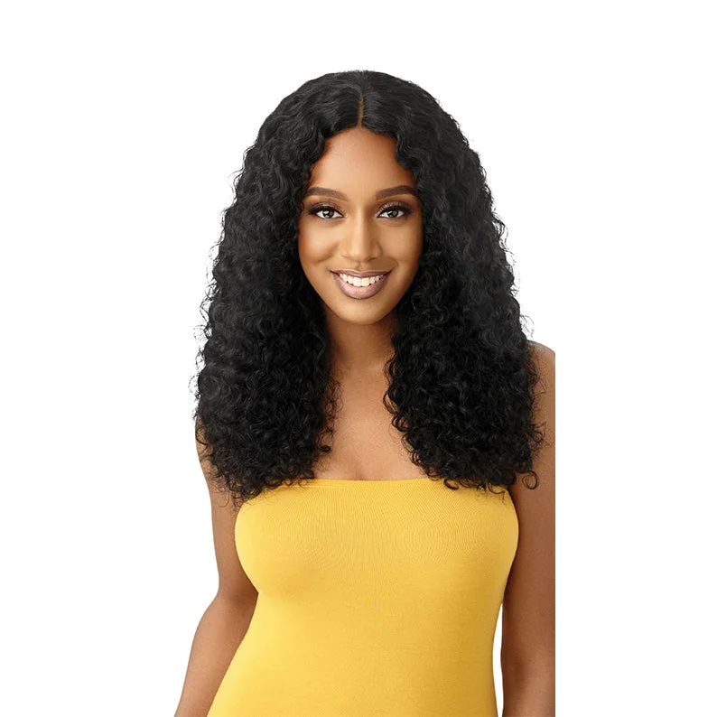 real person hair ring love band-OUTRE 100% Unprocessed Human Hair Lace Part Wet & Wavy Wig Natural Deep 22"