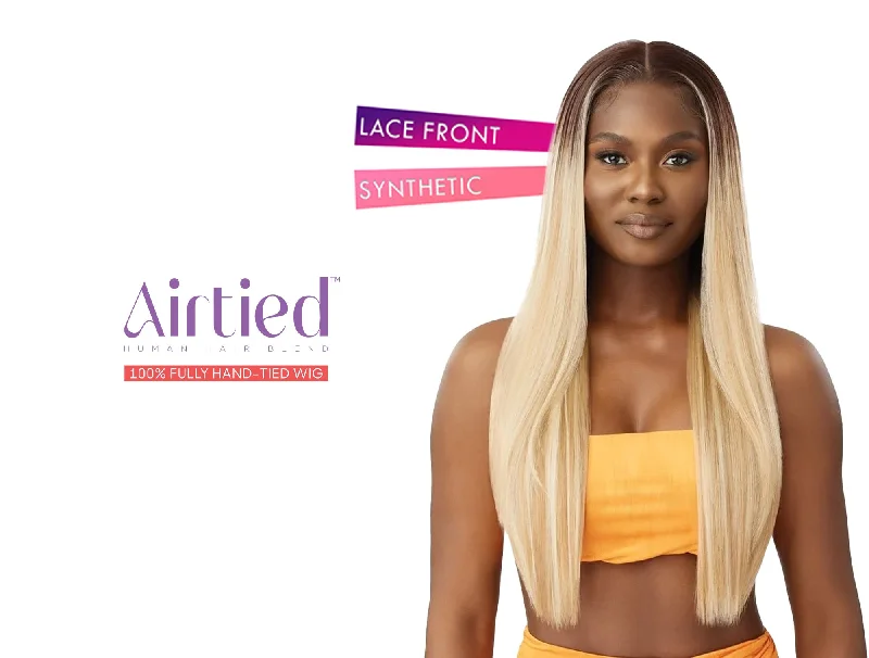 real person hair ring cost-effective-OUTRE AIRTIED HUMAN HAIR BLEND 100% FULLY HAND TIED WIG - SLEEK YAKI 28"