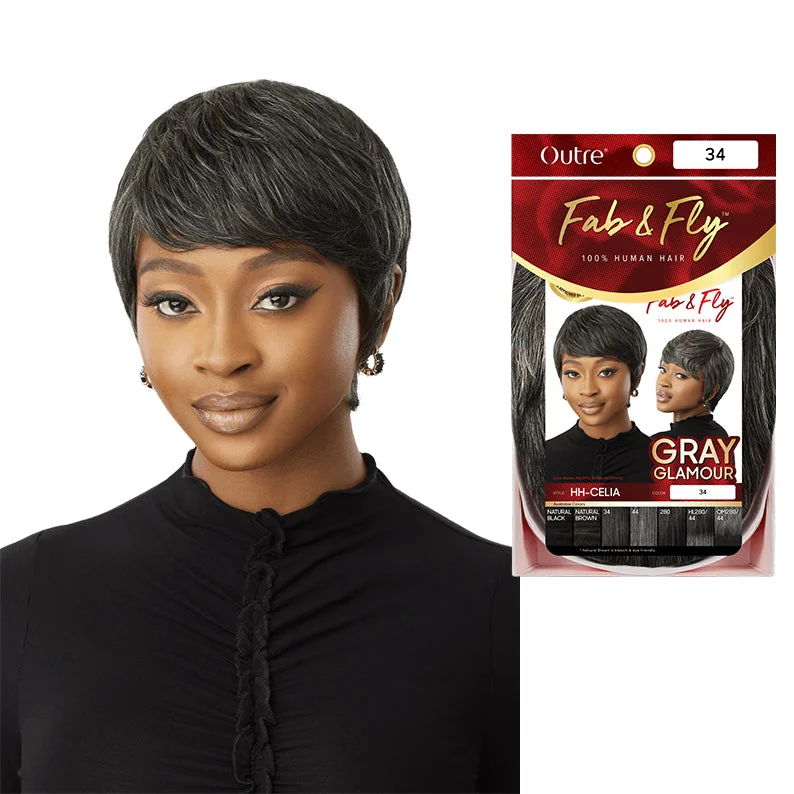 real person hair ring rare band-OUTRE FAB & FLY Gray Glamour 100% Human Hair Full Cap Wig - CELIA