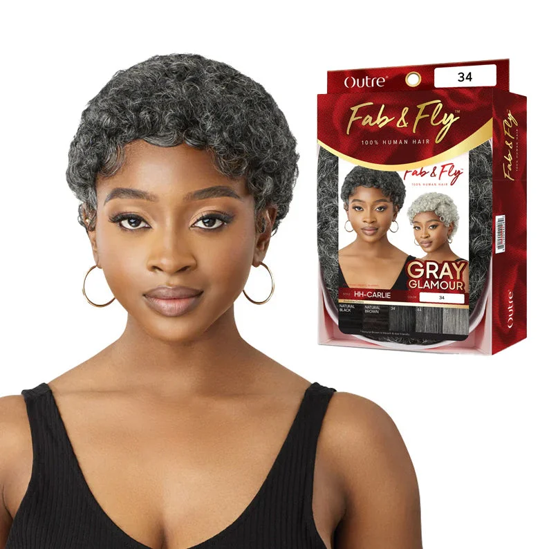 real person hair ring year-round craft-OUTRE Fab & Fly Gray Glamour 100% Human Hair Full Wig - CARLIE