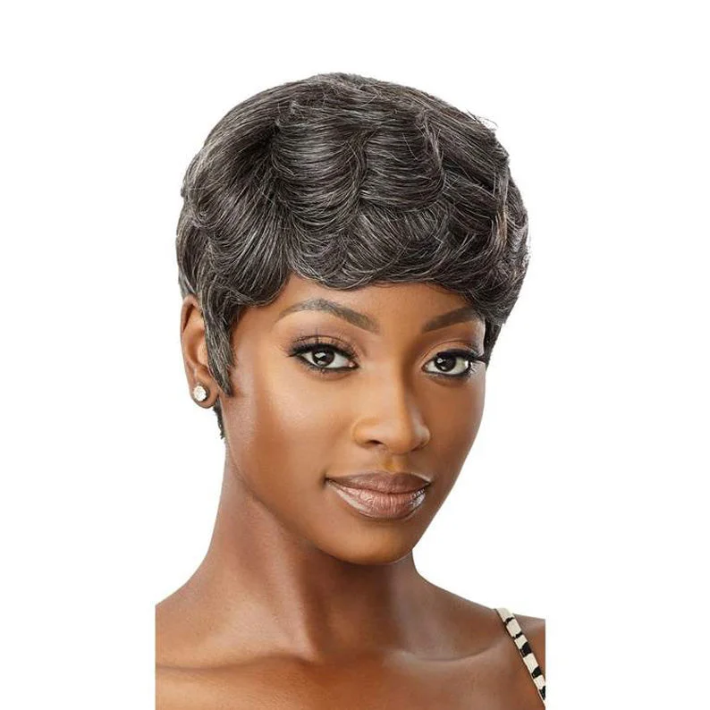 real person hair ring lightweight band-OUTRE Fab & Fly Gray Glamour 100% Unprocessed Human Hair Wig - ADDISON