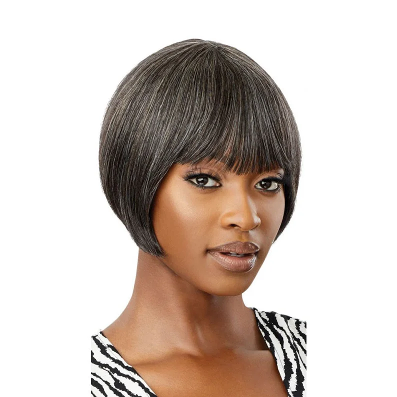 real person hair ring everyday ring-OUTRE Fab & Fly Gray Glamour 100% Unprocessed Human Hair Wig - HARRIET