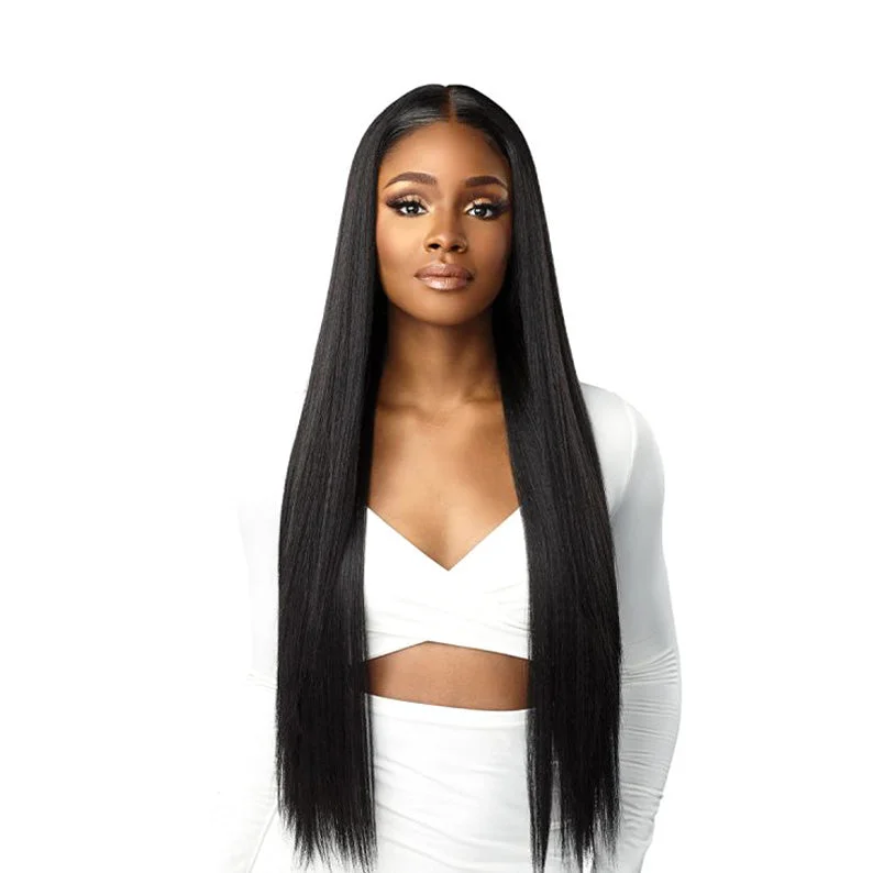 real person hair ring graduation craft-SENSATIONNEL Butta HD Lace Human Hair Blend Wig Straight 32"