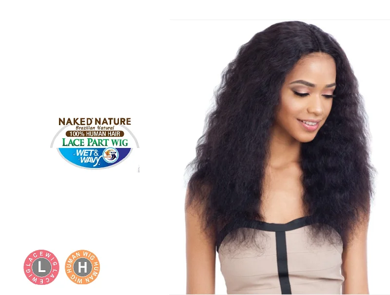 real person hair ring modern art-SHAKE N GO NAKED NATURE BRAZILIAN NATURAL 100% HUMAN HAIR LACE PART WIG - DEEP WAVE