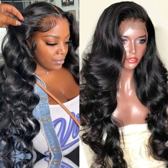 real person hair ring market band-Frontal Wigs Body Wave 13x4 Lace Human Hair Wigs Lace Closure Pre-plucked Hairline