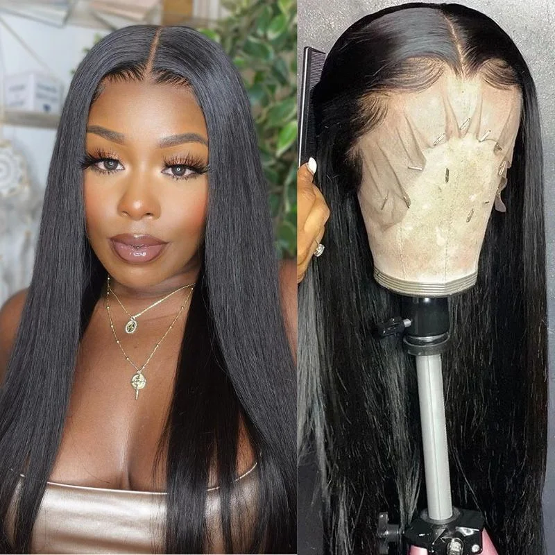 real person hair ring dog outline-Straight Hair 13x4 Lace Front Wigs With Baby hair Tangle-Free Human Hair Wigs 200% Density